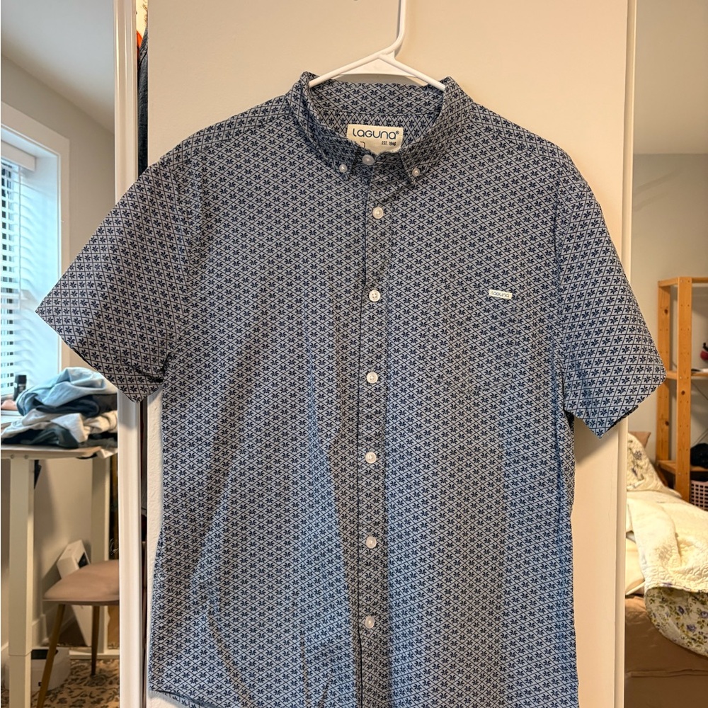 Laguna B Blue Short-Sleeve Geometric Button-Down Shirt